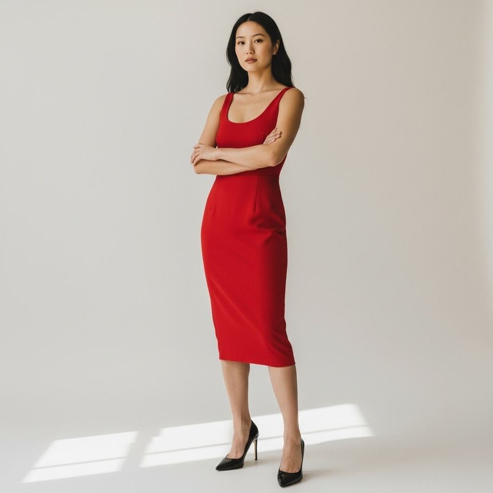 Andrea Polizzi for Rex Lester Vintage Elegant Red Midi Dress with Slit 8 Women’s